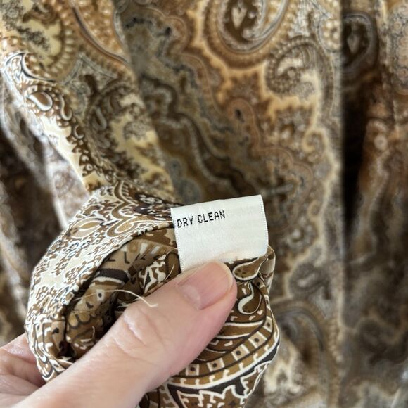 Talbots 100% Silk Blouse Brown Paisley Long Sleeve Wrap Top Sz 20W - Picture 6 of 9